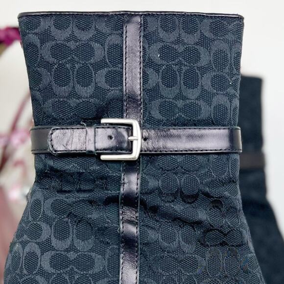 Coach Gretal Signature Slim Heeled Square Toe Ankle Bootie Boots Black Size 9 B - Picture 3 of 16